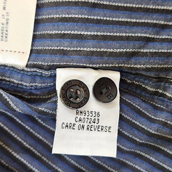Marc Ecko Cut & Sew Button Shirt Long Sleeve Embroidery Design Blue Stripe XL - Picture 11 of 16